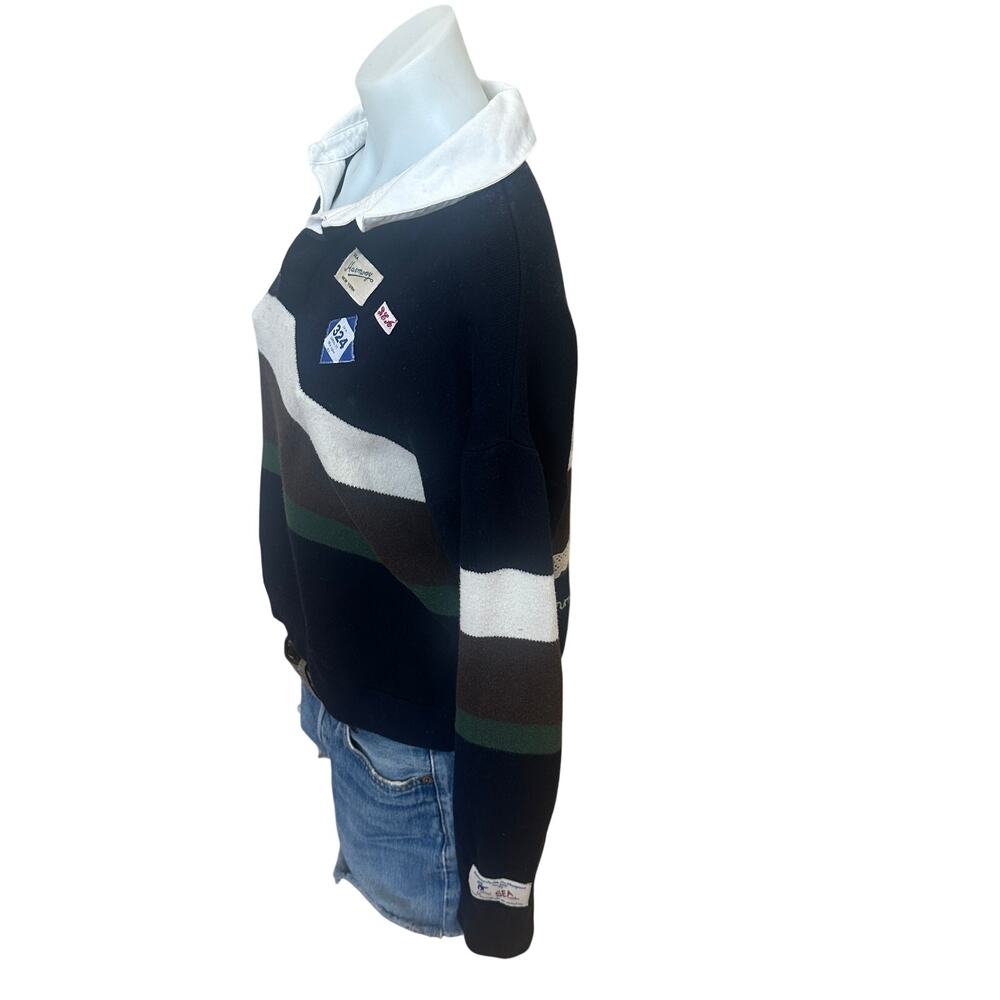 SEA New York Striped Polo Rugby Sweater MEDIUM Cotton Varsity Embroidered $365 - Picture 9 of 16
